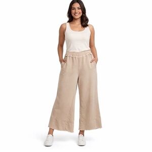 EASEL Mineral Wash Terry Knit Pants Camel Wide Leg L